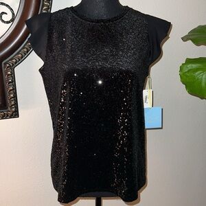 CeCe Women’s Sequined Crewneck Sheer Capped Sleeve Pullover Top NWT Size Small